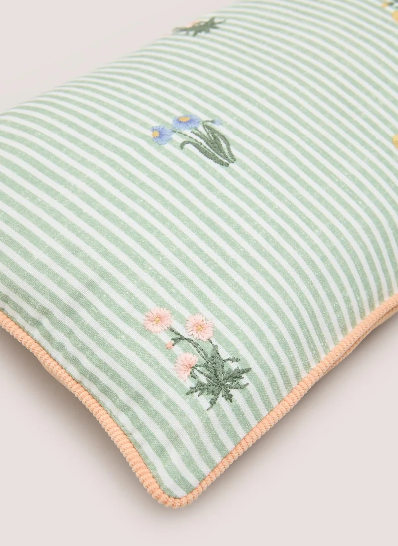 ماتلان Green Stripe Floral Embroidered Cushion